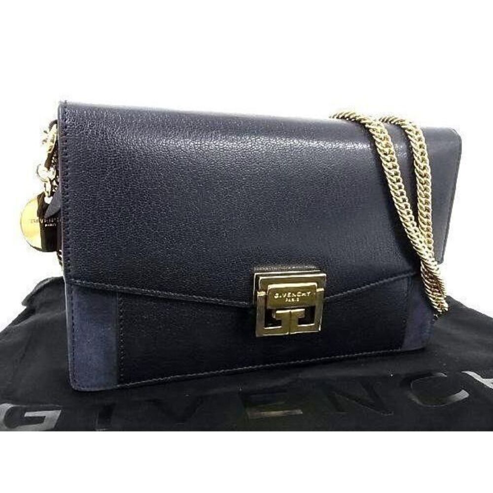 GIVENCHY Leather Chain Crossbody Shoulder Bag Navy Blue